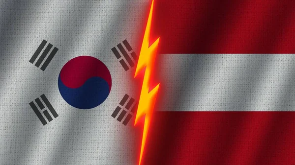 Αυστρία Και Νότια Κορέα Σημαίες Μαζί Κυματιστό Φαινόμενο Ύφασμα Φαινόμενο — Φωτογραφία Αρχείου