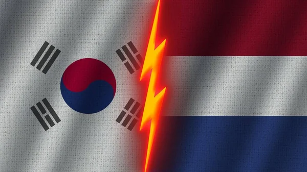 Ολλανδία Και Νότια Κορέα Σηματοδοτεί Μαζί Κυματιστό Φαινόμενο Ύφασμα Φαινόμενο — Φωτογραφία Αρχείου