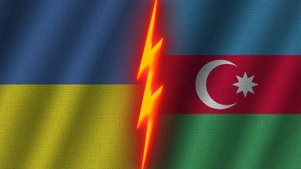 Banderas Azerbaiyán Ucrania Juntas Efecto Textura Tela Ondulada Efecto Brillo — Foto de Stock