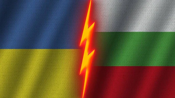 Bulgarien Und Ukraine Flaggen Zusammen Wellengewebe Textur Effekt Neon Glow — Stockfoto