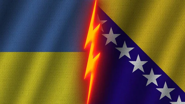 Bósnia Herzegovina Ucrânia Bandeiras Juntas Efeito Textura Tecido Ondulado Efeito — Fotografia de Stock