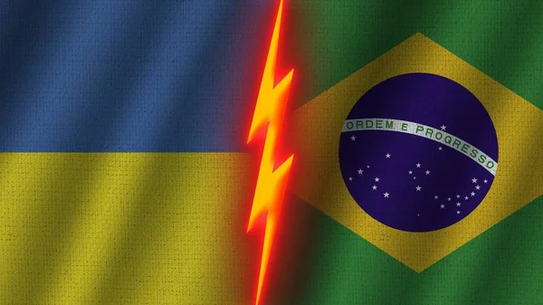 Флаги Бразилии Украины Вместе Эффект Волнистой Текстуры Эффект Неонового Свечения — стоковое фото