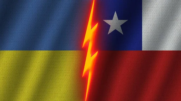 Chile Ukrajna Zászlók Együtt Hullámos Szövet Textúra Hatása Neon Fényhatás — Stock Fotó