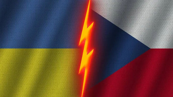 Τσεχική Δημοκρατία Και Ουκρανία Σημαίες Μαζί Κυματιστό Ύφασμα Επίδραση Υφής — Φωτογραφία Αρχείου
