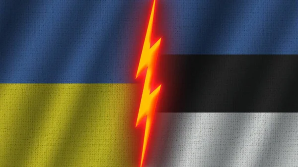 Bandeiras Estônia Ucrânia Juntas Efeito Textura Tecido Ondulado Efeito Brilho — Fotografia de Stock