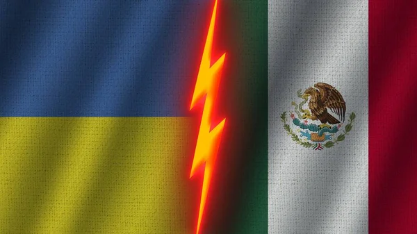 Μεξικό Και Ουκρανία Σημαίες Μαζί Κυματιστό Φαινόμενο Ύφασμα Φαινόμενο Νέον — Φωτογραφία Αρχείου