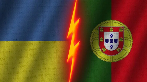 Banderas Portugal Ucrania Juntas Efecto Textura Tela Ondulada Efecto Brillo — Foto de Stock