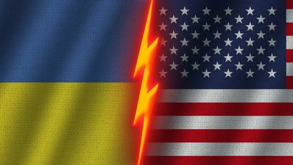 Vereinigte Staaten Von Amerika Und Ukraine Flaggen Zusammen Wellengewebe Textur — Stockfoto