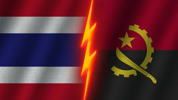 Bandeiras Angola Tailândia Juntas Efeito Textura Tecido Ondulado Efeito Brilho — Fotografia de Stock