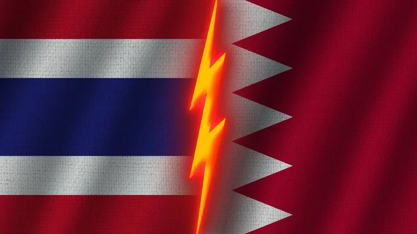 Bandeiras Bahrein Tailândia Juntas Efeito Textura Tecido Ondulado Efeito Brilho — Fotografia de Stock