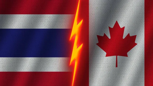 Kanada Und Thailand Flaggen Zusammen Wellengewebe Textur Effekt Neon Glow — Stockfoto