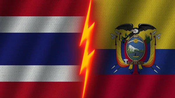 Εκουαδόρ Και Ταϊλάνδη Σημαίες Μαζί Κυματιστό Ύφασμα Επίδραση Υφής Νέον — Φωτογραφία Αρχείου