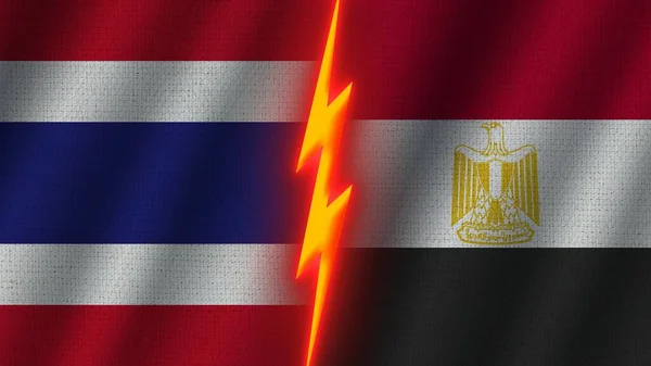 Ägypten Und Thailand Flaggen Zusammen Wellen Textur Effekt Neon Glühen — Stockfoto