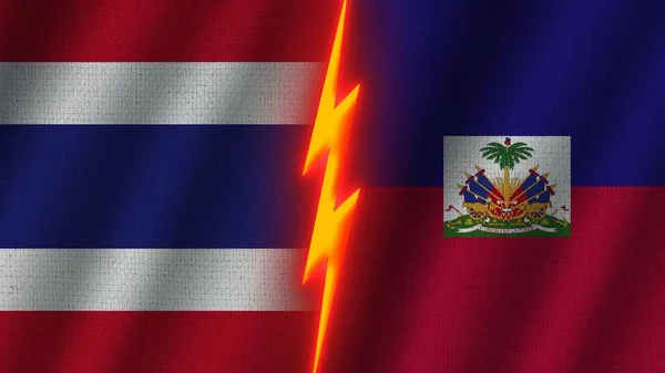 Bandeiras Haiti Tailândia Juntas Efeito Textura Tecido Ondulado Efeito Brilho — Fotografia de Stock
