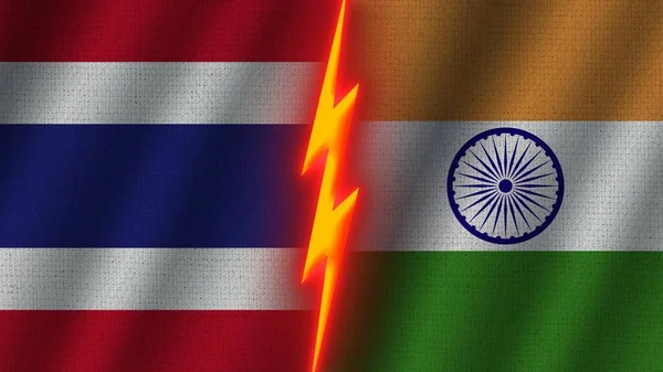 Bandeiras Índia Tailândia Juntas Efeito Textura Tecido Ondulado Efeito Brilho — Fotografia de Stock