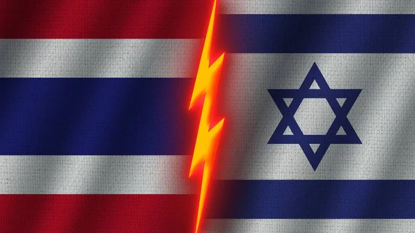 Israel Und Thailand Flaggen Zusammen Wellengewebe Textur Effekt Neon Glow — Stockfoto