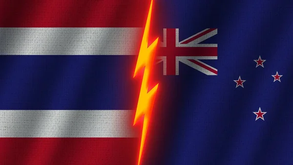 Neuseeland Und Thailand Flaggen Zusammen Wellen Textur Effekt Neon Glow — Stockfoto