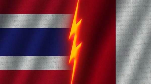 Peru Och Thailand Flaggor Tillsammans Vågig Tyg Textur Effekt Neon — Stockfoto