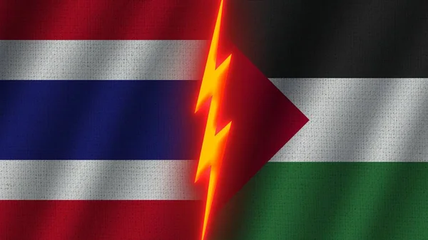 Palästina Und Thailand Flaggen Zusammen Wellen Textur Effekt Neon Leuchteffekt — Stockfoto