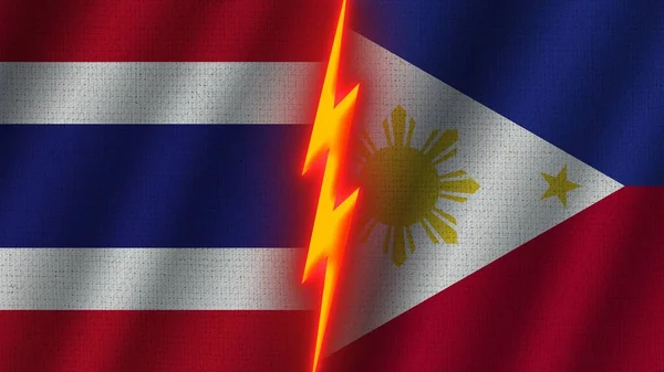 Filippinerna Och Thailand Flaggor Tillsammans Vågig Tyg Textur Effekt Neon — Stockfoto