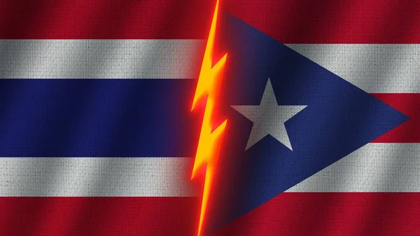 Πουέρτο Ρίκο Και Ταϊλάνδη Σημαίες Μαζί Κυματιστό Ύφασμα Επίδραση Υφής — Φωτογραφία Αρχείου