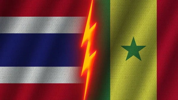 Senegal Und Thailand Flaggen Zusammen Wellen Textur Effekt Neon Glow — Stockfoto
