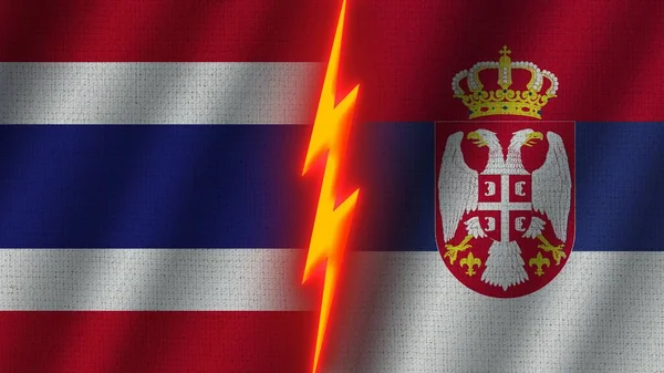 Serbia Thailand Flags Together Wavy Fabric Texture Effect Neon Glow — 스톡 사진