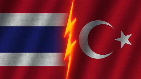 Bandeiras Turquia Tailândia Juntas Efeito Textura Tecido Ondulado Efeito Brilho — Fotografia de Stock
