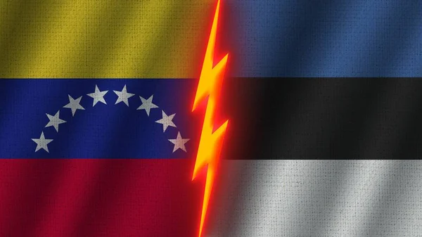 Estonia Venezuela Flags Together Wavy Fabric Texture Effect Neon Glow — Stock Photo, Image