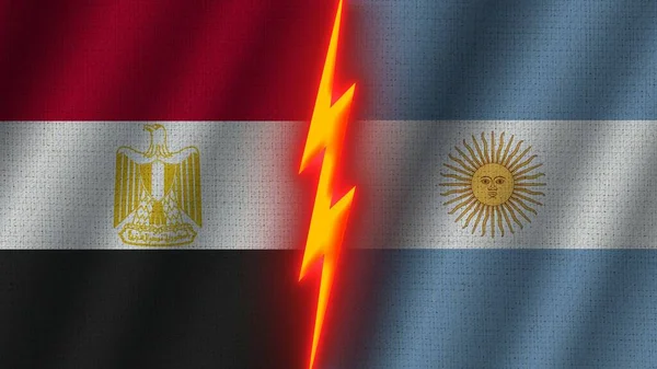 Argentína Egyiptom Zászlók Együtt Hullámos Szövet Textúra Hatása Neon Fényhatás — Stock Fotó