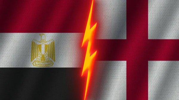 Inglaterra Egito Bandeiras Juntas Efeito Textura Tecido Ondulado Efeito Brilho — Fotografia de Stock