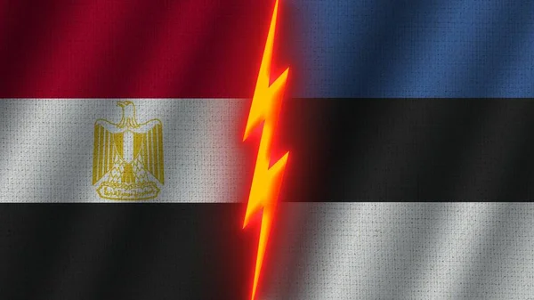 Estonia Egitto Bandiere Insieme Tessuto Ondulato Effetto Texture Effetto Neon — Foto Stock