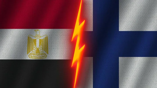 2016 Finland Egypt Flags Together Wavy Fabric Texture Effect Neon — 스톡 사진