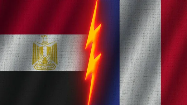 Francia Egitto Bandiere Insieme Tessuto Ondulato Effetto Texture Effetto Neon — Foto Stock