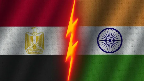 Vlajky Indie Egypta Dohromady Efekt Vlnité Textury Efekt Neonové Záře — Stock fotografie