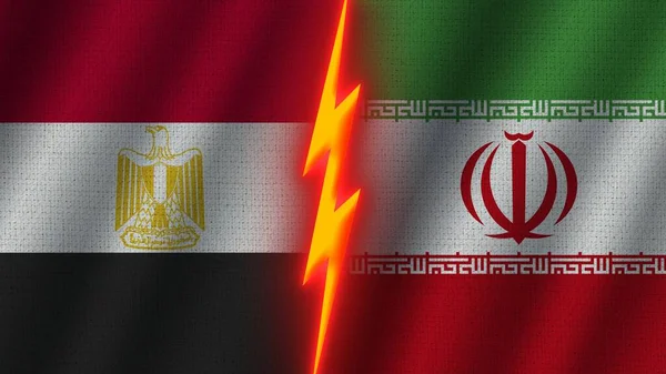 Iran Und Ägypten Flaggen Zusammen Wellengewebe Textur Effekt Neon Glow — Stockfoto