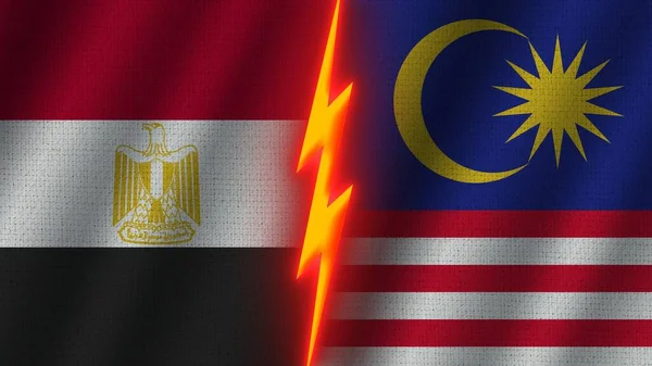 Malaysia Egypt Flags Together Wavy Fabric Texture Effect Neon Glow — 스톡 사진