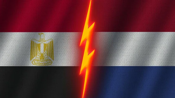 Hollandia Egyiptom Zászlók Együtt Hullámos Szövet Textúra Hatása Neon Fényhatás — Stock Fotó
