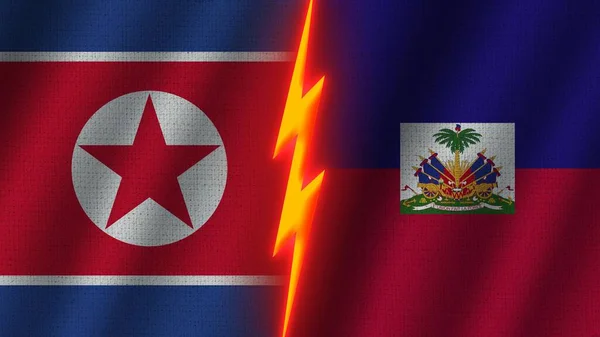 Флаги Гаити Северной Кореи Вместе Эффект Волнистой Текстуры Ткани Эффект — стоковое фото