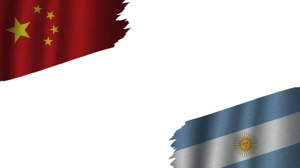 Argentinië China Vlaggen Samen Golvend Stof Textuur Effect Verouderd Gescheurd — Stockfoto