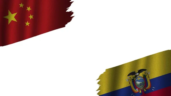 Ecuador Kína Zászlók Együtt Hullámos Szövet Textúra Hatása Elavult Szakadt — Stock Fotó