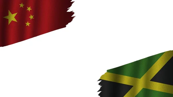 Drapeaux Jamaïque Chine Ensemble Effet Texture Tissu Ondulé Obsolète Déchiré — Photo