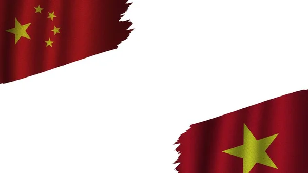 Vietnam Čína Vlajky Dohromady Vlnité Tkaniny Textury Efekt Zastaralé Roztržené — Stock fotografie