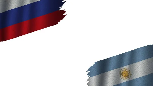 Αργεντινή Και Ρωσία Σημαίες Μαζί Κυματιστή Υφασμάτινη Υφή Επίδραση Ορατότητα — Φωτογραφία Αρχείου