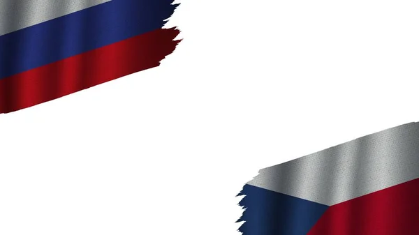 Csehország Oroszország Zászlók Együtt Hullámos Szövet Textúra Hatás Elavult Szakadt — Stock Fotó