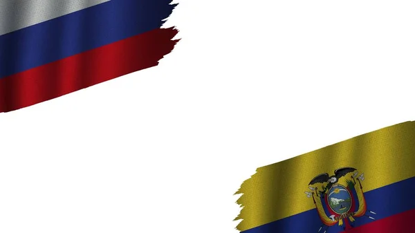 Ecuador Russia Flags Together Wavy Fabric Texture Effect Obsolete Torn — Stock Photo, Image