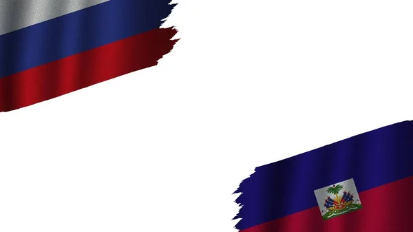 Haiti Russia Flags Together Wavy Fabric Texture Effect Obsolete Torn — стокове фото