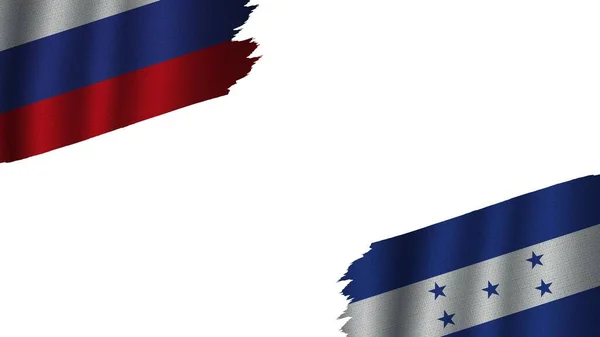 Honduras Russia Flags Together Wavy Fabric Texture Effect Obsolete Torn — 스톡 사진