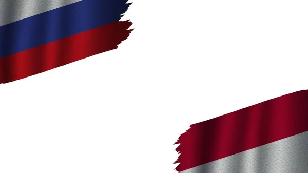 Ινδονησία Και Ρωσία Σημαίες Μαζί Κυματιστή Υφασμάτινη Υφή Επίδραση Ορατότητα — Φωτογραφία Αρχείου