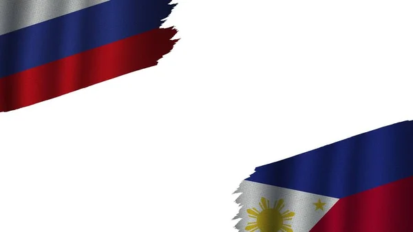 Philippines Russia Flags Together Wavy Fabric Texture Effect Obsolete Torn — Stock Photo, Image